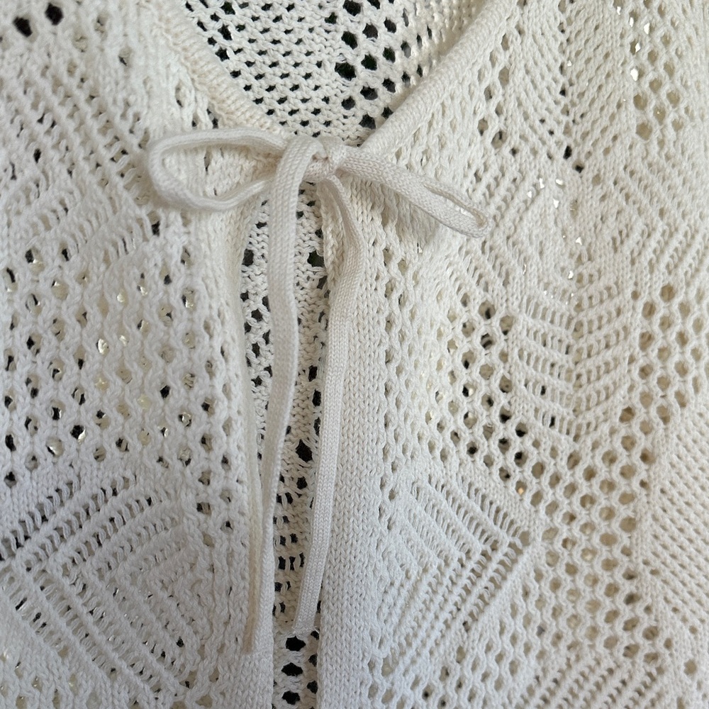 Boho Cream Crochet Bow Cardigan - Picture 3 of 11